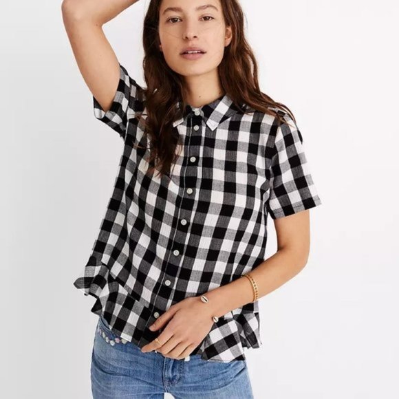Madewell Tops - Madewell Women's Plaid Blouse with Ruffle Hem XS
